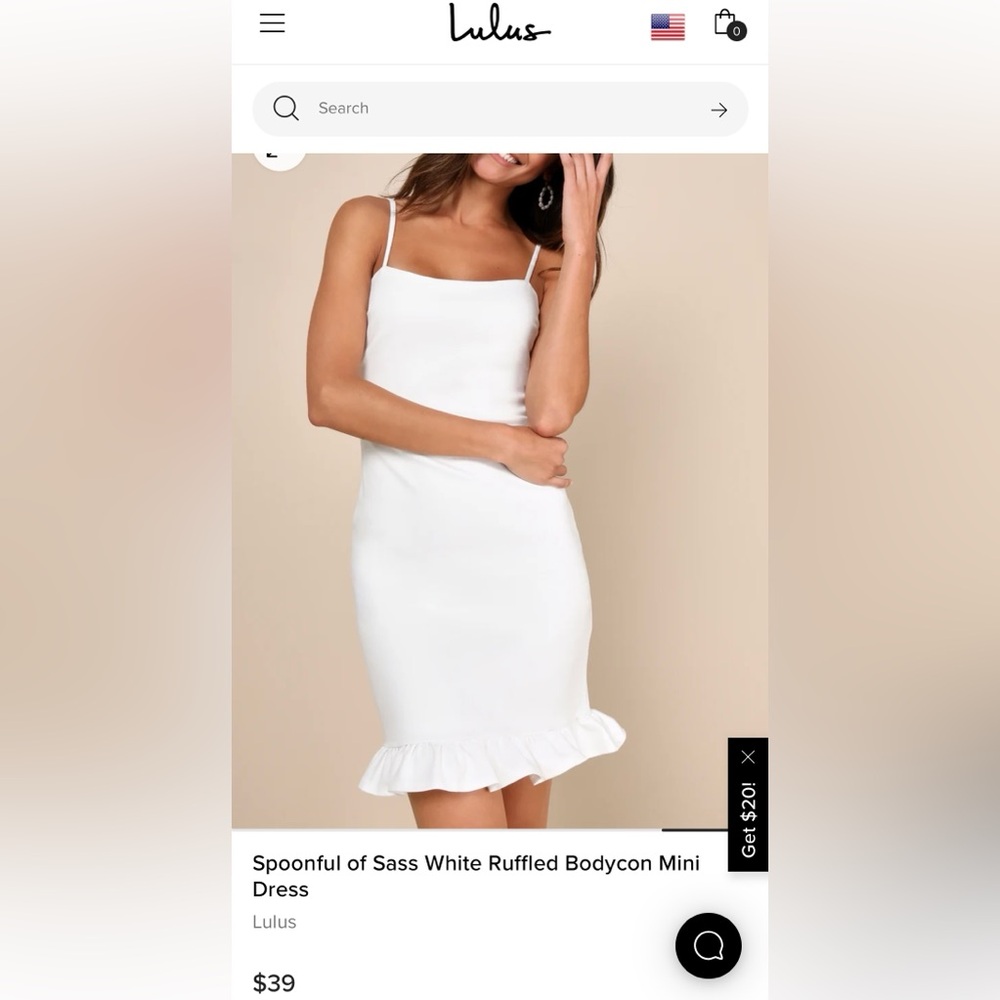 Lulus - NWOT, White Ruffled Bodycon Mini Dress, size Medium